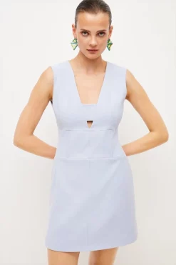 Wholesale 🥰 Karen Millen Compact Stretch Satin Panel Mini 👗 Dress ✨ -Occasionwear Popular Store womens black compact stretch satin panel mini dress 1 1