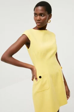 Outlet 😉 Karen Millen Compact Stretch Stitch Detail A Line Mini 👗 Dress 😉 -Occasionwear Popular Store womens black compact stretch stitch detail a line mini dress 1