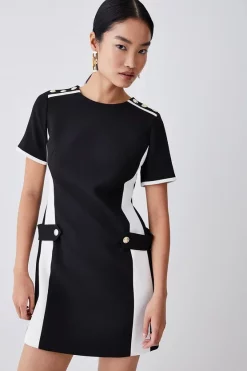 Cheap 😍 Karen Millen Compact Stretch Tipped A Line Mini 👗 Dress 🔔 -Occasionwear Popular Store womens black compact stretch tipped a line mini dress 1