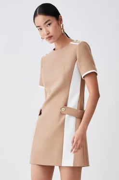 Cheap 😍 Karen Millen Compact Stretch Tipped A Line Mini 👗 Dress 🔔 -Occasionwear Popular Store womens black compact stretch tipped a line mini dress