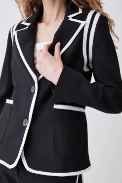 Flash Sale 🔥 Karen Millen Compact Stretch Tipped Detail Single Breasted Blazer 😍 -Occasionwear Popular Store womens black compact stretch tipped detail single breasted blazer 1