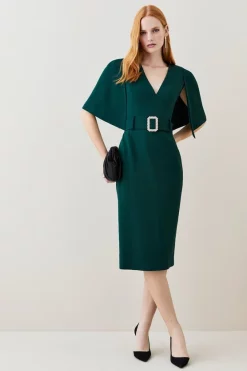 Cheap 🛒 Karen Millen Compact Stretch Viscose Cape Pencil Midi 👗 Dress ⌛ -Occasionwear Popular Store womens black compact stretch viscose cape pencil midi dress