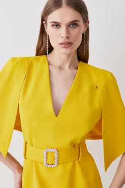 Cheap 🛒 Karen Millen Compact Stretch Viscose Cape Pencil Midi 👗 Dress ⌛ -Occasionwear Popular Store womens black compact stretch viscose cape pencil midi dress 1 2