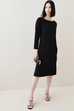 Promo ๐ Karen Millen Compact Stretch Viscose Sleeved Clean Midi ๐ Dress โญ 15 Promo ๐ Karen Millen Compact Stretch Viscose Sleeved Clean Midi ๐ Dress โญ -Occasionwear Popular Store womens black compact stretch viscose sleeved clean midi dress