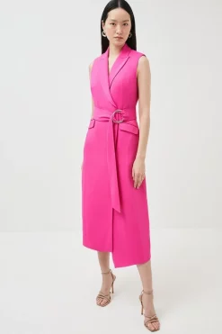 Best deal 🌟 Karen Millen Compact Stretch Viscose Sleeveless Tux Midi 👗 Dress 🎉 -Occasionwear Popular Store womens black compact stretch viscose sleeveless tux midi dress 1