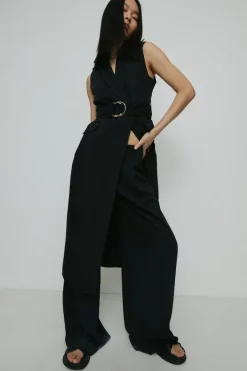 Best deal 🌟 Karen Millen Compact Stretch Viscose Sleeveless Tux Midi 👗 Dress 🎉 -Occasionwear Popular Store womens black compact stretch viscose sleeveless tux midi dress