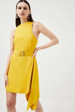 Cheapest ⌛ Karen Millen Compact Viscose Asymmetric Drape Mini 👗 Dress 🤩 -Occasionwear Popular Store womens black compact viscose asymmetric drape mini dress