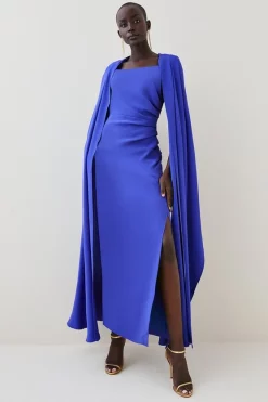 Best Sale ❤️ Karen Millen Compact Viscose Cape Maxi 👗 Dress 🔥 -Occasionwear Popular Store womens black compact viscose cape maxi dress 1 2