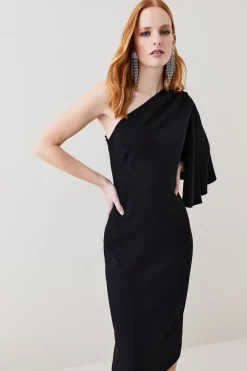 Budget 🥰 Karen Millen Compact Viscose Cape Pencil Midi 👗 Dress 🤩 -Occasionwear Popular Store womens black compact viscose cape pencil midi dress