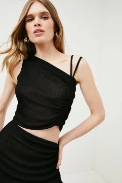 Promo 🔥 Karen Millen Cut Out Asymmetric Ruched Slinky Knit 👗 Dress ⌛ -Occasionwear Popular Store womens black cut out asymmetric ruched slinky knit dress