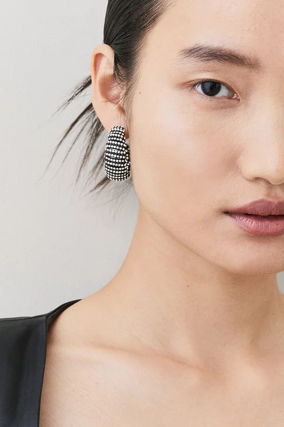 Brand new โค๏ธ Karen Millen Diamante Detail Statement Hoop Earrings - black ๐ 7 Brand new โค๏ธ Karen Millen Diamante Detail Statement Hoop Earrings - black ๐ - Image 5