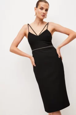 Best deal 🤩 Karen Millen Diamante Strap Cut Out Midi 👗 Dress 🌟 -Occasionwear Popular Store womens black diamante strap cut out midi dress