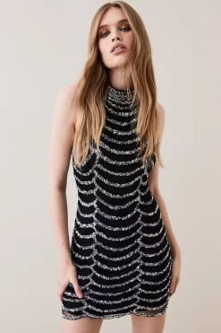 Best deal 🔔 Karen Millen Draped Beaded High Neck Mini 👗 Dress - black ✔️ 15 Best deal 🔔 Karen Millen Draped Beaded High Neck Mini 👗 Dress - black ✔️ -Occasionwear Popular Store womens black draped beaded high neck mini dress