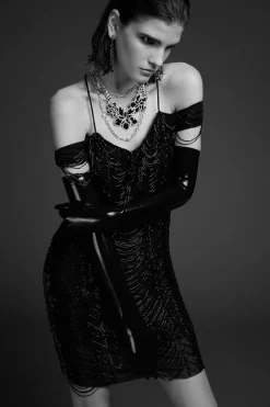 Best reviews of 👏 Karen Millen Draped Jet Beading Bardot Mini 👗 Dress - black ❤️ -Occasionwear Popular Store womens black draped jet beading bardot mini dress