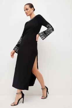 Outlet π Karen Millen Embellished Detail Figure Form Crepe Midaxi π Dress π 20 Outlet π Karen Millen Embellished Detail Figure Form Crepe Midaxi π Dress π -Occasionwear Popular Store womens black embellished detail figure form crepe midaxi dress 2