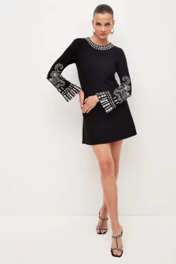 Best deal 🛒 Karen Millen Embellished Detail Figure Form Crepe Mini 👗 Dress ✔️ -Occasionwear Popular Store womens black embellished detail figure form crepe mini dress 1