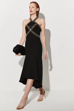 Top 10 ✔️ Karen Millen Embellished High Low Figure Form 👗 Dress - black 🥰 -Occasionwear Popular Store womens black embellished high low figure form dress