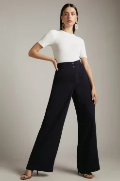 Cheap 🧨 Karen Millen Essential Tailored Wide Leg Woven Trousers 😍 -Occasionwear Popular Store womens black essential tailored wide leg woven trousers