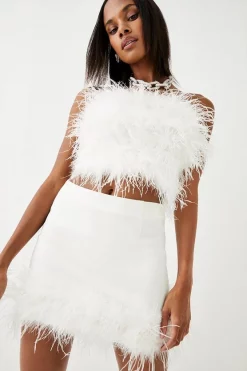 Top 10 🎁 Karen Millen Feather Hem Ponte Mini 👗 Skirt 🌟 -Occasionwear Popular Store womens black feather hem ponte mini skirt