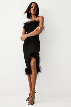 Promo โค๏ธ Karen Millen Feather & Ponte Bandeau Midi ๐ Dress ๐ 14 Promo โค๏ธ Karen Millen Feather & Ponte Bandeau Midi ๐ Dress ๐ -Occasionwear Popular Store womens black feather ponte bandeau midi dress 1