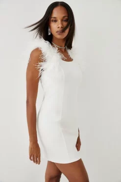 Deals 🔥 Karen Millen Feather Strap Ponte Mini 👗 Dress 🔥 14 Deals 🔥 Karen Millen Feather Strap Ponte Mini 👗 Dress 🔥 -Occasionwear Popular Store womens black feather strap ponte mini dress