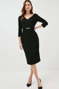 Promo 🌟 Karen Millen Forever Bar Belt Midi 👗 Dress 🔥 -Occasionwear Popular Store womens black forever bar belt midi dress 1