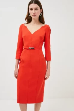 Promo 🌟 Karen Millen Forever Bar Belt Midi 👗 Dress 🔥 -Occasionwear Popular Store womens black forever bar belt midi dress