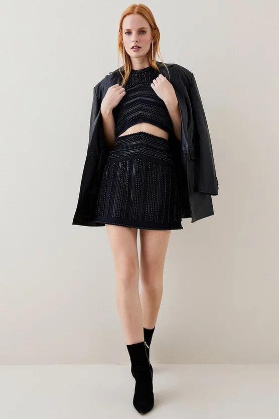 Cheap ✔️ Karen Millen Geometric Beaded Armour Woven Mini 👗 Skirt - black 🥰 8 Cheap ✔️ Karen Millen Geometric Beaded Armour Woven Mini 👗 Skirt - black 🥰 - Image 6