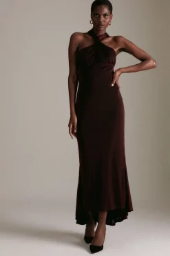 Best deal 🥰 Karen Millen Halter Neck Sparkle Jersey Maxi 👗 Dress ✔️ -Occasionwear Popular Store womens black halter neck sparkle jersey maxi dress 1