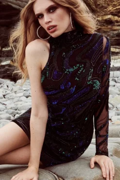 Best reviews of ⭐ Karen Millen Hand Beaded And Embellished Mini 👗 Dress 🔔 -Occasionwear Popular Store womens black hand beaded and embellished mini dress 1