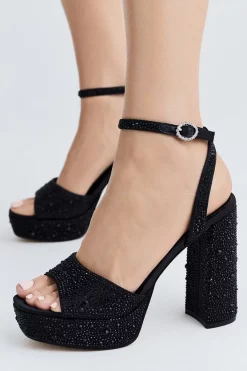 Budget 🔥 Karen Millen Heatseal Detail Diamante Platform 🔥 -Occasionwear Popular Store womens black heatseal detail diamante platform 1