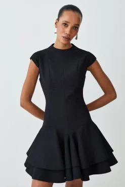 Deals 🛒 Karen Millen High Neck Crepe Full 👗 Skirted Mini 👗 Dress 🎁 15 Deals 🛒 Karen Millen High Neck Crepe Full 👗 Skirted Mini 👗 Dress 🎁 -Occasionwear Popular Store womens black high neck crepe full skirted mini dress 1