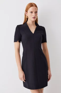 Hot Sale 😍 Karen Millen Italian Compact Scuba Jersey Seamed A Line Mini 👗 Dress 🎉 -Occasionwear Popular Store womens black italian compact scuba jersey seamed a line mini dress 1