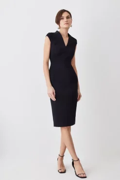 Top 10 💯 Karen Millen Italian Compact Scuba Jersey Seamed Pencil Midi 👗 Dress - black 🥰 -Occasionwear Popular Store womens black italian compact scuba jersey seamed pencil midi dress
