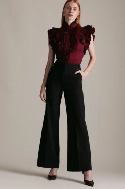 Buy 💯 Karen Millen Italian Technical Power Stretch Wide Leg Trousers - black 👏 -Occasionwear Popular Store womens black italian technical power stretch wide leg trousers