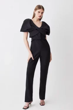 New ❤️ Karen Millen Italian Wool Blend Satin Couture Draped Jumpsuit 😀 -Occasionwear Popular Store womens black italian wool blend satin couture draped jumpsuit 1 1