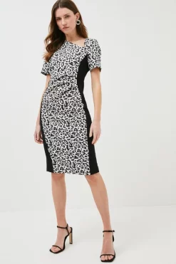 Promo 🎉 Karen Millen Jacquard Leopard Ponte Panelled Midi 👗 Dress - black 🌟 -Occasionwear Popular Store womens black jacquard leopard ponte panelled midi dress