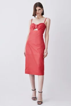 Best Sale ✔️ Karen Millen Leather Bow Midi Pencil Dres 🌟 -Occasionwear Popular Store womens black leather bow midi pencil dres