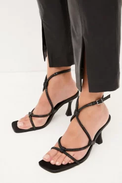 New ❤️ Karen Millen Leather Crystal Strappy 🩴 Sandal Heel 🌟 -Occasionwear Popular Store womens black leather crystal strappy sandal heel 1