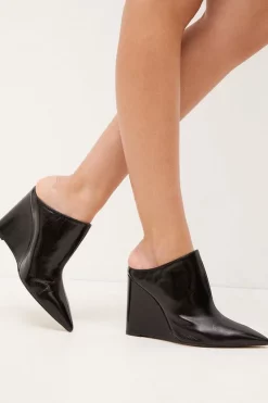 Promo 😀 Karen Millen Leather Heeled Mule 👟 Shoe 🤩 -Occasionwear Popular Store womens black leather heeled mule shoe 1