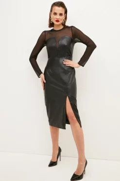 Flash Sale 💯 Karen Millen Leather & Mesh Mix Plunge Neck Pencil Midi 👗 Dress - black ❤️ 11 Flash Sale 💯 Karen Millen Leather & Mesh Mix Plunge Neck Pencil Midi 👗 Dress - black ❤️ -Occasionwear Popular Store womens black leather mesh mix plunge neck pencil midi dress