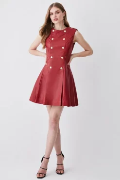 Budget 🔥 Karen Millen Leather Military Button Flippy Mini 👗 Dress 🌟 -Occasionwear Popular Store womens black leather military button flippy mini dress