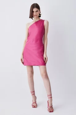 Hot Sale 🎉 Karen Millen Leather One Shoulder Mini 👗 Dress 👏 -Occasionwear Popular Store womens black leather one shoulder mini dress 1