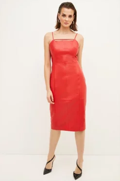 Outlet 🤩 Karen Millen Leather Strap & Bar Pencil Midi 👗 Dress ❤️ -Occasionwear Popular Store womens black leather strap bar pencil midi dress 1