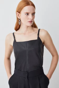 New ✨ Karen Millen Leather Strap Cami Top 😍 -Occasionwear Popular Store womens black leather strap cami top 1