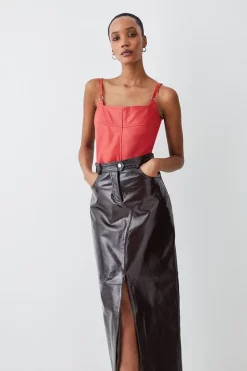 New ✨ Karen Millen Leather Strap Cami Top 😍 -Occasionwear Popular Store womens black leather strap cami top