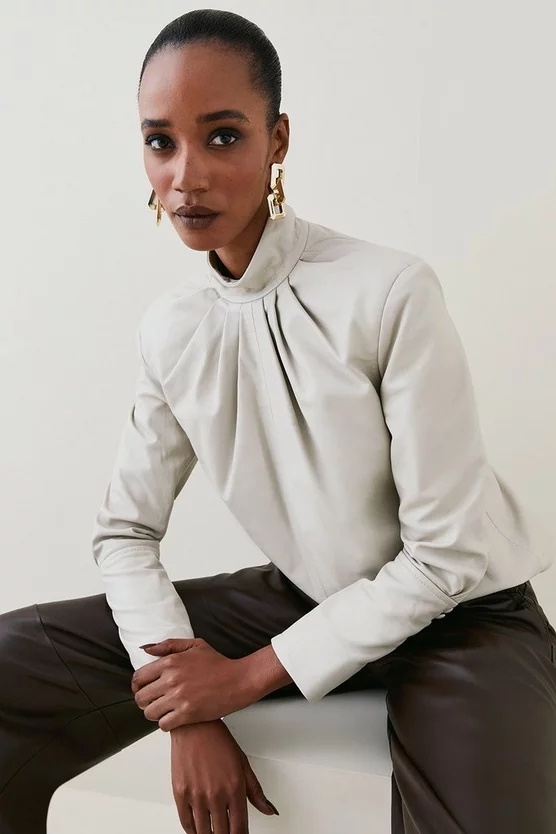 Budget 👏 Karen Millen Leather Strong Shoulder Long Sleeved Top ✨ 9 Budget 👏 Karen Millen Leather Strong Shoulder Long Sleeved Top ✨ - Image 7