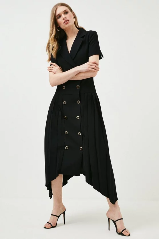 Best Pirce 🎁 Karen Millen Military Tailored Tuxedo Pleated Midi 👗 Dress ⭐ 8 Best Pirce 🎁 Karen Millen Military Tailored Tuxedo Pleated Midi 👗 Dress ⭐ - Image 6
