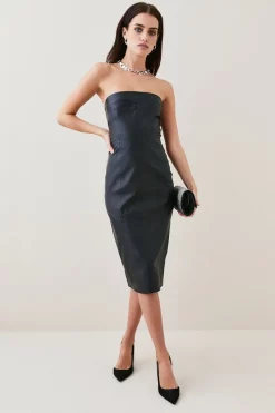 Discount 😉 Karen Millen Petite Leather Bandeau Pencil Midi 👗 Dress - black 👏 -Occasionwear Popular Store womens black petite leather bandeau pencil midi dress