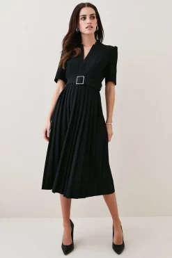 Cheap 🌟 Karen Millen Petite Structured Crepe Forever Pleat Midi 👗 Dress ✨ -Occasionwear Popular Store womens black petite structured crepe forever pleat midi dress 2